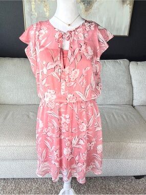 White House Black Market Coral Pink Floral Midi Dress